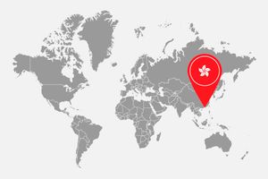Pinned Hong Kong flag on world map