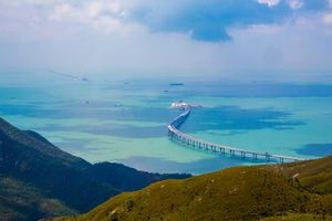 Lantau Island with bridge into the ocean, Hong Kong