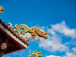 Roof of traditional oriental, Taiwanese temple 