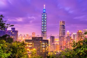 Taipei city skyline at sunset, Taiwan