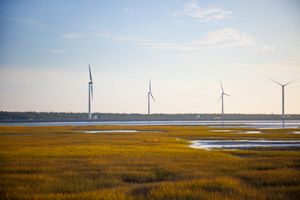 Windmills in Gaomei Wetlands, Taichung, Taiwan