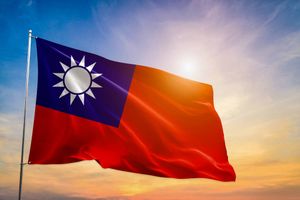 Taiwan flag waving in the wind