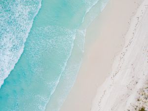 Aerial view of sandy tropical beach in summer at Western Australia, Australia.