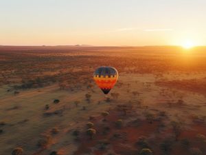 AI generated picture of a hot air balloon ride over the stunning Australian landscape above verdant valleys.