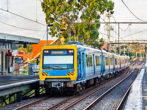 Train at Victoria Park railway station, Melbourne, Victoria, Australia