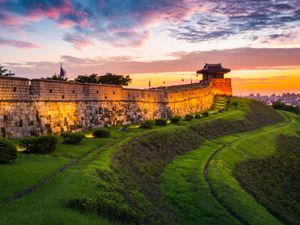 Sunset at Hwaseong Fortress, Suwon, South Korea.