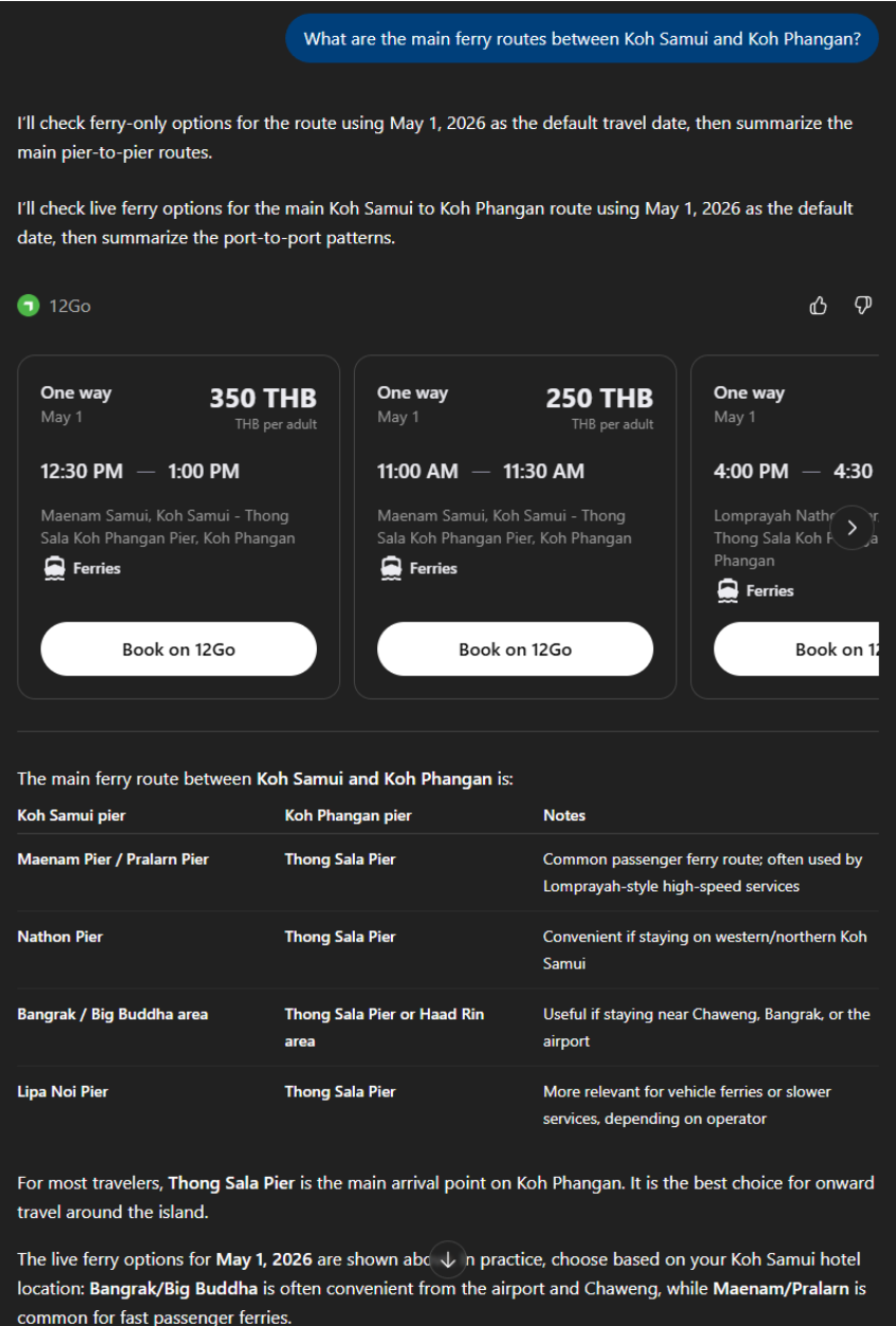 Ferry between Koh Samui and Koh Phangan - 12Go ChatGPT app